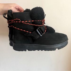 UGG Black Ankle Boots with Fur Lining and Orange Ties Outside